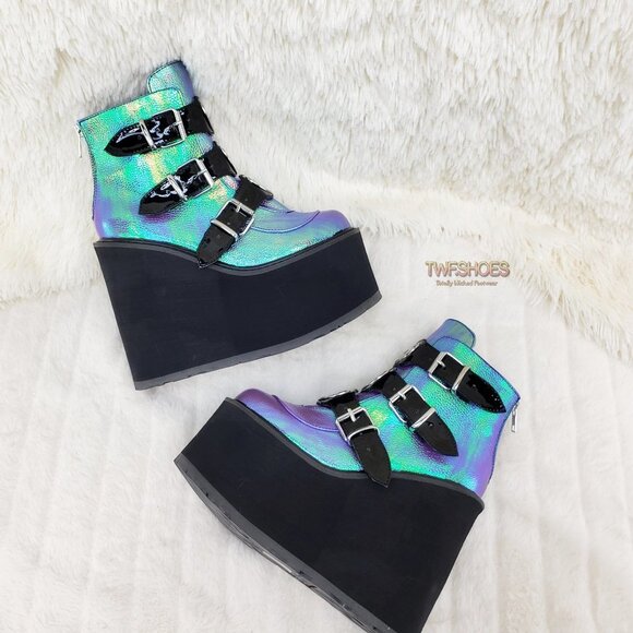 Swing 105 Hologram Heart Plate Platform Punk Goth Ankle Boots - Picture 4 of 13